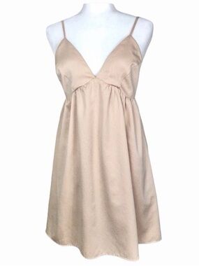 Beige Spaghetti Strap V-Neck Mini Dress - Women's Casual Summer Dress